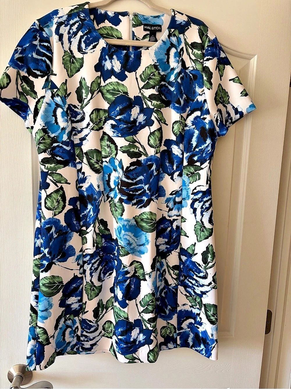Halston Floral Mini Dress Blue & Green Size 16 NWOT